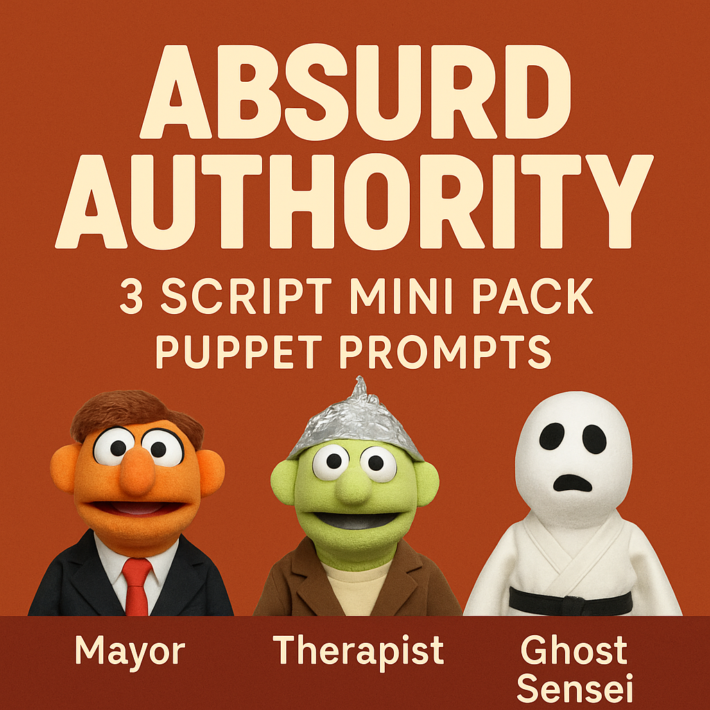 Absurd Authority Puppet Prompts Pack – AI-written absurdist skits